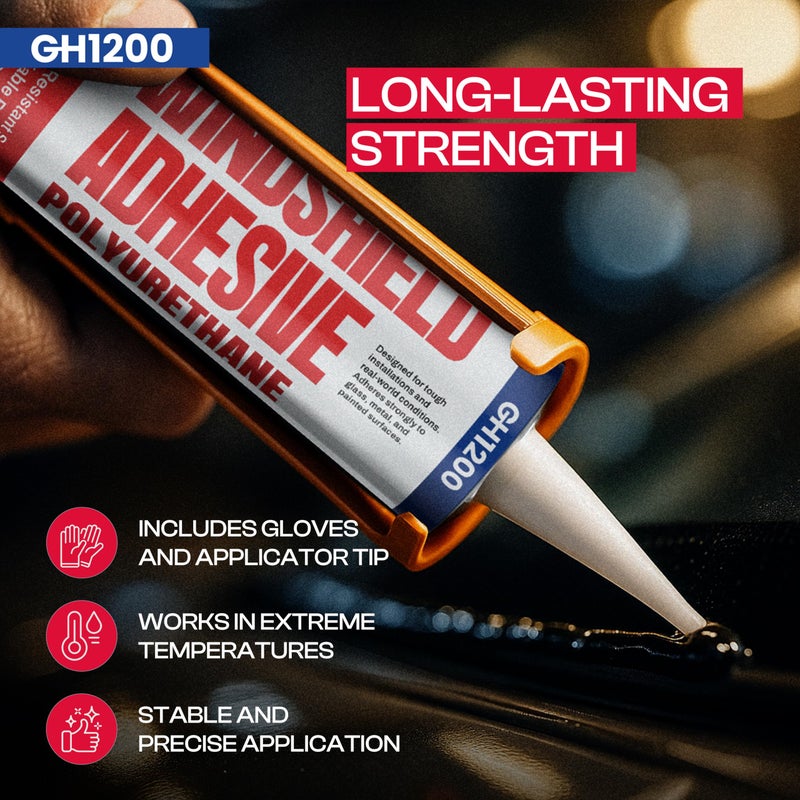GH1200 لاصق الزجاج الأمامي من مادة البولي يوريثين يعالج خلال 24-48 ساعة - تركيبة قوية للغاية غير قابلة للتنقيط 12.5 أونصة - غراء الزجاج الأمامي الصديق للسد - أختام مقاومة للصدمات والاهتزاز - لاصق نافذة مقاوم للطقس - Image 5